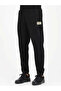 Men's Regular Fit Black Sweatpants with Elastic Waist and Cuffs and Logo Label