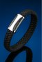 Men's Black Mesh Leather Bracelet with Stainless Steel Detailing, Stylish and Suitable for Everyday Wear - 4