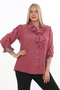 Plus Size (50–56) Ruffle Collar Brooch Detail Epaulette Sleeve Stone Button Stylish Women's Blouse - 3