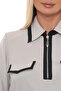 Plus Size (50-56) Elegant Contrast Stripe Detailed Zippered Women's Blouse - 3
