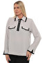Plus Size (50-56) Elegant Contrast Stripe Detailed Zippered Women's Blouse - 2