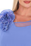 Plus Size (50-56) Sandy Chiffon Tulle Neckline 3D Flower Accessory Elastic Waist Stylish Women's Blouse - 3