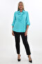 Plus Size Epaulet Sleeves Stone Button Ruffle Collar Brooch Detailed Stylish Women's Blouse - 4