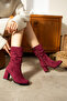 Rio Bordo Calf Leather Suede 7 cm Heel Round Toe Rounded Toe Boot with Ruffle Detail Bottie
