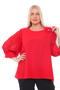 Plus Size (50-56) Pleated Sleeve 3D Flower Accessory Detail Stylish Women's Blouse