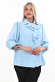 Plus Size Epaulet Sleeves Stone Button Ruffle Collar Brooch Detailed Stylish Women's Blouse - 2