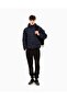 Men's Hooded Collar Pocket Detail Zipper Closure Long Sleeve Navy Blue Coat - 2