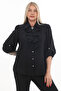 Plus Size (50–56) Ruffle Collar Brooch Detail Epaulette Sleeve Stone Button Stylish Women's Blouse