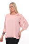 Plus Size (50-56) Pleated Sleeve 3D Flower Accessory Detail Stylish Women's Blouse - 2