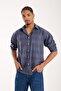 Bb Club Rio Flannel Cotton Oversized Fit Navy Blue Classic Collar Men's Plaid Shirt - 3