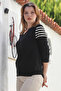 Black V-Neck Long Sleeve Striped Casual Knitwear Sweater 65 60 - 3