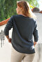 Italian Navy Blue V-Neck Long Sleeve Stone Woven g Paneled Varak B Printed Casual Combed Knitted Blouse 70 60 - 2