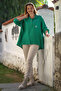 Italian Green Shirt Collar Buttoned Long Sleeve Pocket Linen Back Long O Oversized Woven Blouse 75 70 - 6