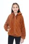 Girl's Hooded Zippered Pockets Raglan Sleeve Plush Cardigan