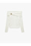 Long Sleeve Off-The-Shoulder Madonna Collar Knit Sweater with Accessory Detail - 3