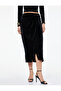 Slim Fit Draped Slit Double-Breasted Midi Velvet Skirt - 3