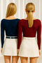 Women's Burgundy-Navy Blue 2-Pack Boat Neck Long Sleeve Blouse - 6