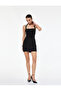 Sleeveless Square Neck Double Strap Mini Dress with Metal Accessories
