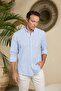Collar Buttoned Striped Linen Look Slim Fit Men's Shirt - 3