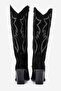 Women's High Heel Pointed Toe Boots Real Suede Leather Zy 1609 Black - 6