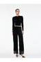 Long Sleeve Crew Neck Slim Fit Velvet Crop T-Shirt - 2