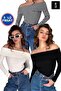 Pack of 3 - Madonna Collar Long Sleeve Ribbed Knit Sweater