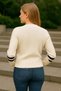 Women's Gold Buttoned V-Neck Ribbed Sleeve Striped Detail Sweater-Cardigan - 3