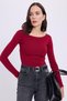 Women's Slim Fit Slim Fit Cotton Modal Fabric Long Sleeve Boat Neck Dark Burgundy Blouse - 5