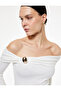 Long Sleeve Off-The-Shoulder Madonna Collar Knit Sweater with Accessory Detail