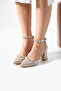 Ten Satin Women's Heeled Shoes with Stones on the Ankle and Front - 2