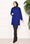 Stone Embellished Pompom Hijab Tunic Cobalt Blue - 3