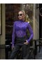 Women's Half Turtleneck Full Stretchy Lace Wraparound Sports Stylish Design Night Blouse - 2