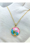 Pearl Detailed Enamel Flower Design Necklace