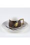 Brown Birdy Porcelain Cup Set for 6 People with Bird Figures - 4
