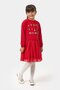 Girl's Cotton Red New Year Themed Tulle Dress - Merry Christmas Printed - 2