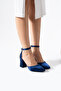Navy Blue Satin Thick Evening Dress Shoes - 2