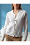 Women's White Oversized Shirt Collar Button Closure Self Textured Cardigan - 4