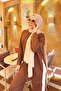 White Striped Double Suit with Slit Detail in Brown - 2