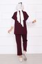 Stone Embroidered Zippered Vest Suit Burgundy - 7