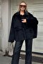 Black Double Pocket Snap Closure Thai Feather Oversized Women's Coat
