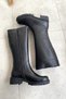 Genuine Leather Black Thick Sole Women's Boots under the Knee Tmd2025001