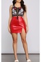 Faux Leather Red Slit Miniskirt with Elastic Waist