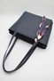 Women's Navy Blue Oversized Faux Leather Shoulder Bag with Scarf Detail - 5