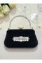 Black Color Glitter Satin Crystal Stone Handle Women Evening Dress Bag Wedding Engagement Graduation - 3
