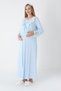 Women's Blue Special Lace Detailed Full Length Design Winter Long Sleeve Maternity Nightgown Nightdress Set