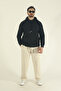 Men's Black Winter Relax Fit Cotton Hooded Kangaroo Pocket Sweatshirt - 2