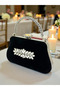 Black Suede Crystal Stone Metal Handle Chain Strap Evening Dress Bag Wedding Engagement Graduation - 2