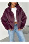 - Faux Fur Women's Coat - Plum - 3