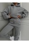 Unisex Men's Women's Flasenty Printed Oversized Smoke Gray 3 Thread K Hooded Tracksuit Set