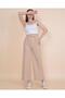 Tess Beige Double Buttoned Women's Casual 90's Super High Loose Leg Pants Palazzo Pants - 2
